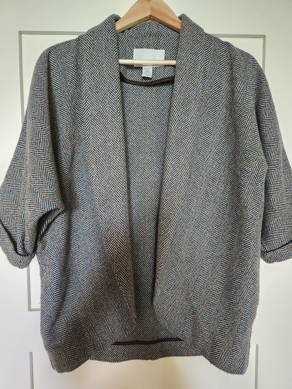 Bar III Gray Herringbone Open-Front Shawl Collar Cardigan